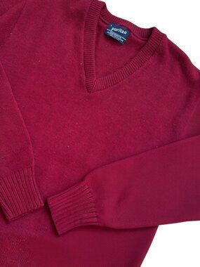 Vintage Puritan Men's V-Neck Sweater Aquamatic Wool Blend Red Size L Made in USA